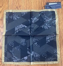 Ted Baker Horsham Navy Tonal Jacquard Silk Picket Square BNWT Handkerchiefs