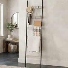 Elegant 6-Tier Blanket Ladder with Removable Hooks - Farmhouse Decor in Greige