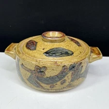 Otagiri Style Clay Hand Made Small Casserole Baking Dish W/ Lid & Handles 8”x3”