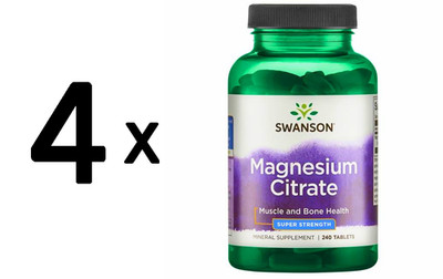 4 x Swanson Magnesium Citrate, 225mg Super-Strength - 240 tabs (176,98 EUR/kg)
