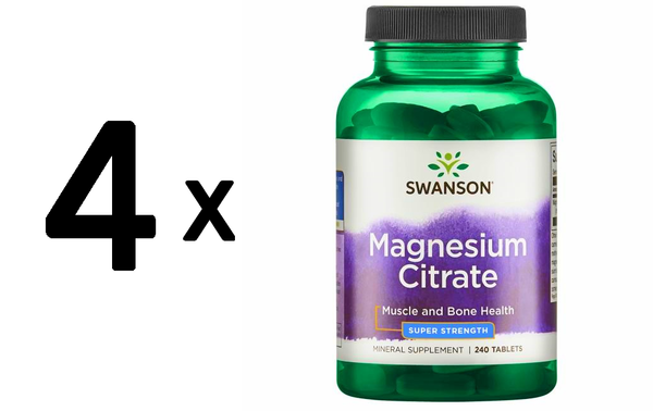 4 X Swanson Magnesium Citrate, 225Mg Super-Strength - 240 Tabs (176,98 Eur/Kg)-image