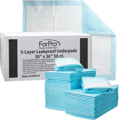 Forpro Basics 5-Layer Leakproof Disposable Underpads, Ultra-Absorbent Incontinen