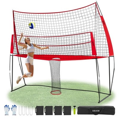 2-in-1 Volleyball Training Net System, Freely Height-Adjustable Practice Equipme