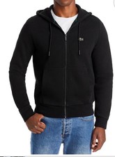 Lacoste Men's Classic Full-Zip Hooded Sweatshirt Jacket Sz S Black NEW Organic