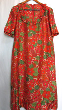 Vintage Handmade Womens Red Floral Moo Moo Dress Measurements Below EUC