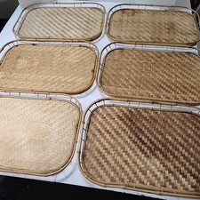 6 Rattan Bamboo Serving Trays 19"x13x1 Inch Tiki Woven