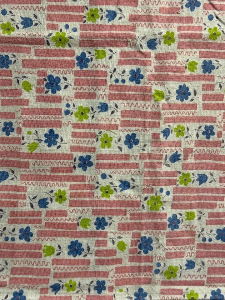 "Saco de harina vintage tela línea rosa y patrón floral años 30 40 antiguo 45"" x 36""" Foto 2 de 4