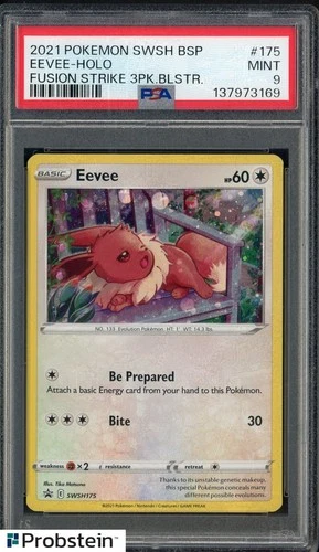 2022 Pokemon SWSH BSP Fusion Strike Three  Blstr #175 Eevee Holo PSA 9