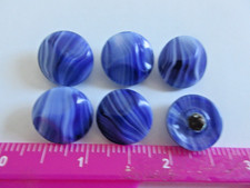 6 Magnificent Czech Vintage Style Glass Buttons   Blue Striped
