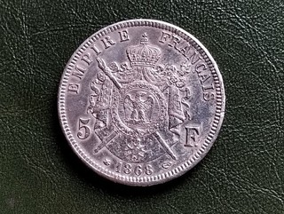 France monnaie 5 francs type Napoléon III en Argent 1868 A en TTB