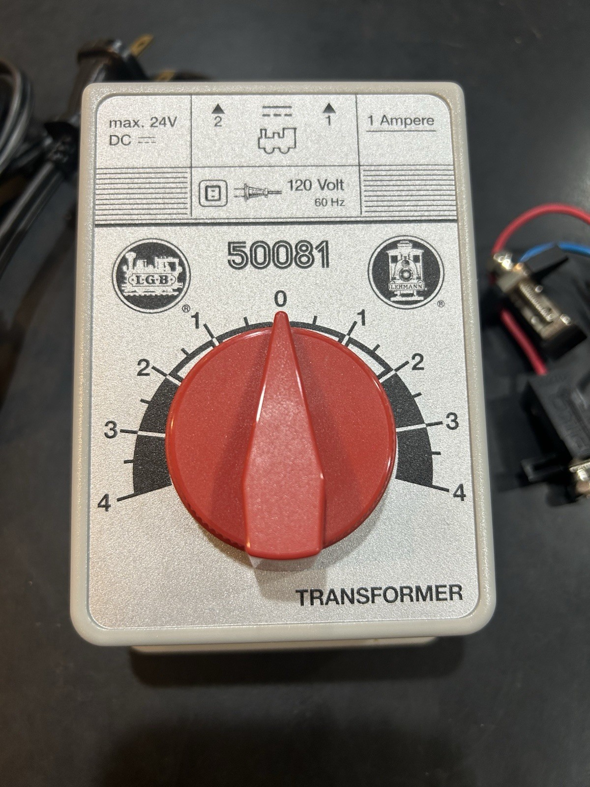 LGB 50081 1 Amp Transformer & LGB 5016 Connecting Wire With G Scale Track Clamps