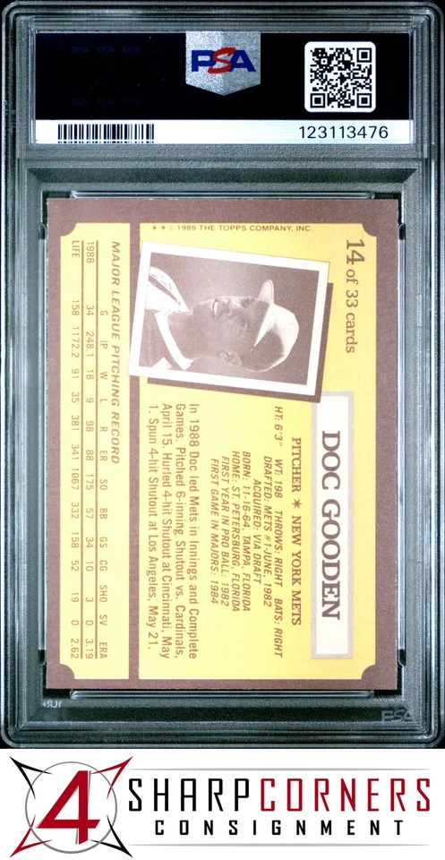 1989 KAYBEE SUPERSTARS OF BASEBALL #14 DWIGHT DOC GOODEN POP 3 PSA 9 - Image 2 of 3