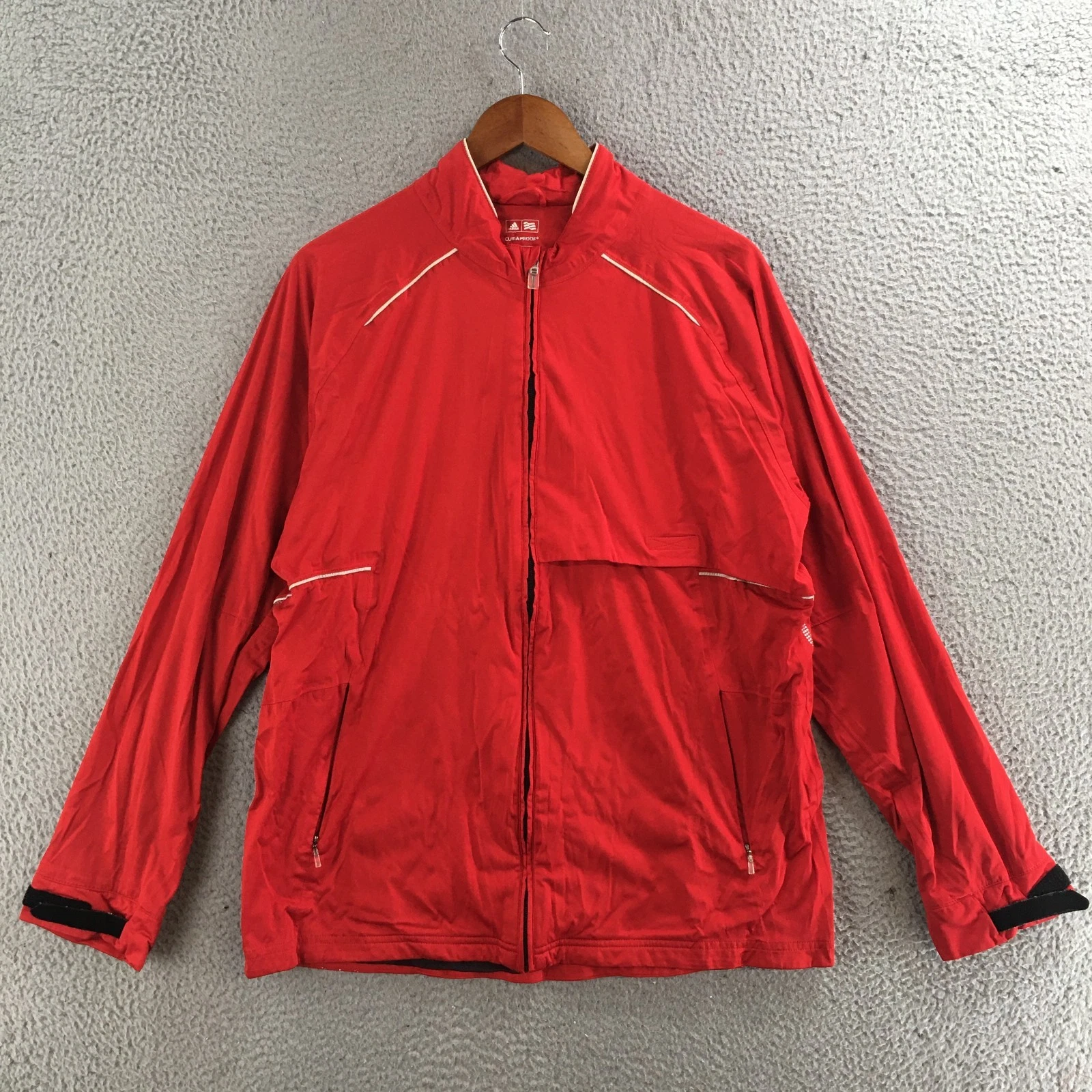 Adidas Windbreaker Jacket Mens Large ClimaProof Golf Full Zip Long Sleeve Red