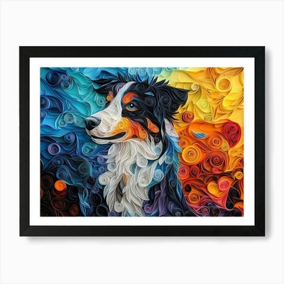 Australian Shepherd Papier Quilling gerahmtes Wandbild Poster Leinwanddruck Bild