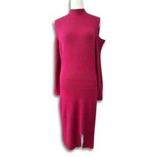 Chelsea28 Midi Sweater Dress Cold Shoulder Long Sleeves Stretchable Pink S NWOT