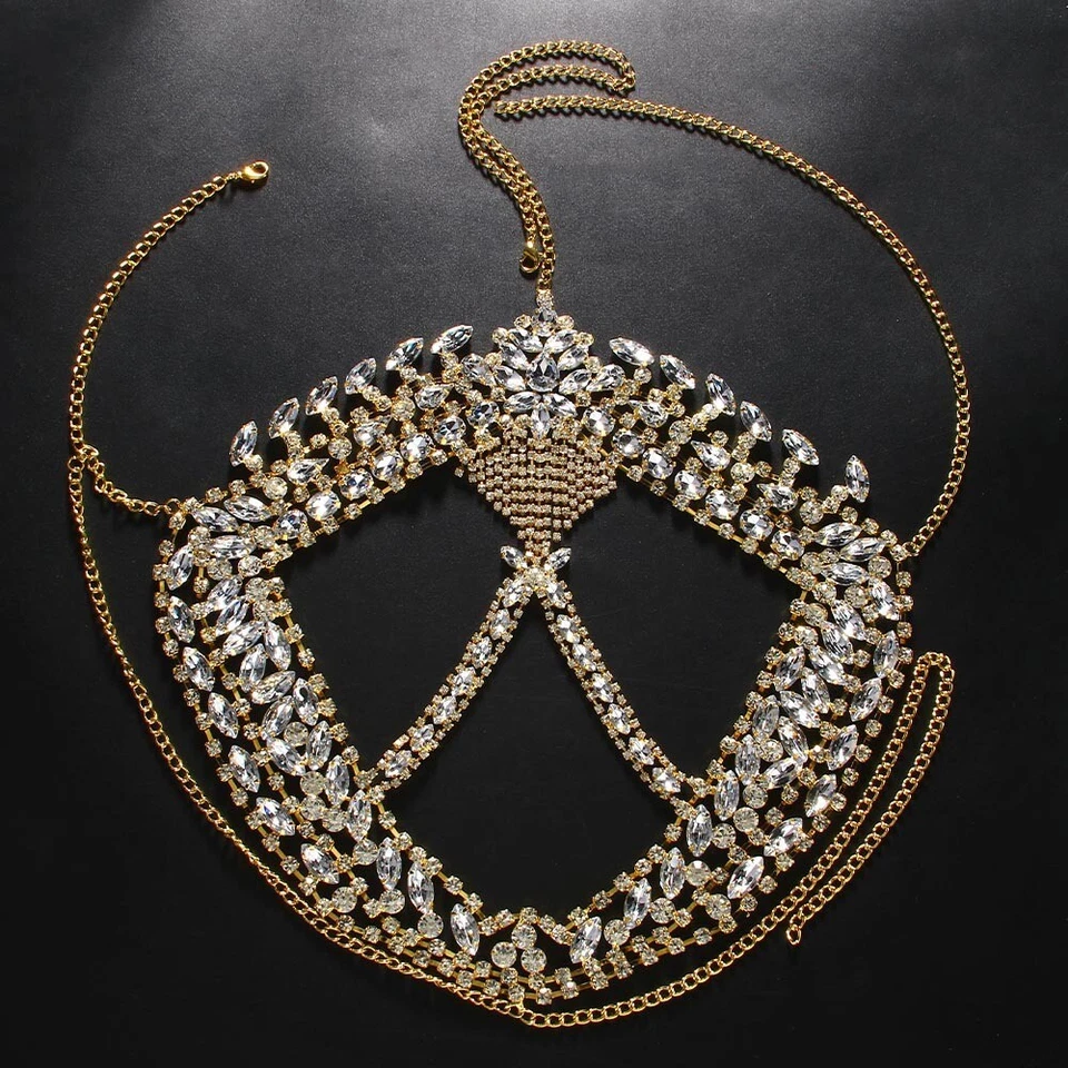 Women Face Mask Rhinestone Floral Luxury Masquerade Head Chain Show Party 31021 - Image 4 of 4