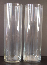Two Large and Tall Clear Glass Column Flower Vases, 10 1/2" high