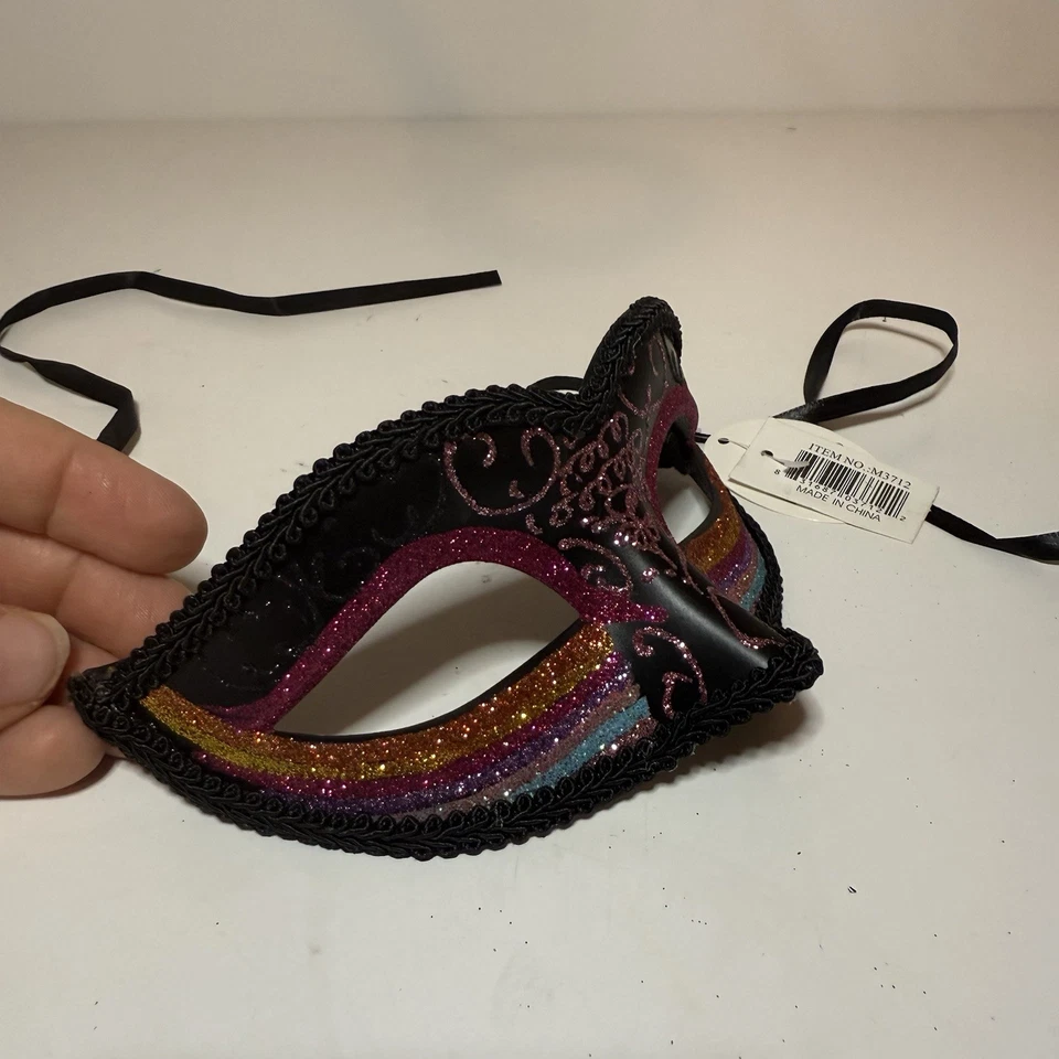 NWT Black Venetian Classic Masquerade Costume Eye Mask Prom Halloween Party - Image 2 of 4