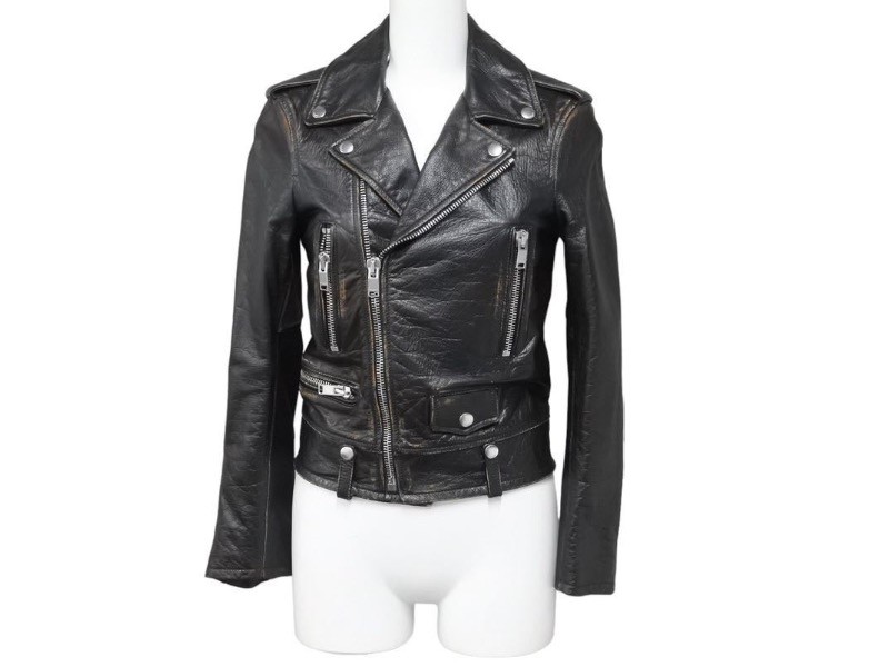 Giacca Saint Laurent Rider'S Moto Gatto e Cocktail 483165 Pelle di Vacchetta Taglia 34