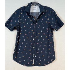 Original Penguin Men Navy Blue Surfer AOP Short Sleeve Button Down Shirt M Retro