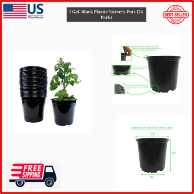 Viagrow |VHPP100-24| 1 Gallon Black Plastic Nursery Pots 24-Pack Plant Container