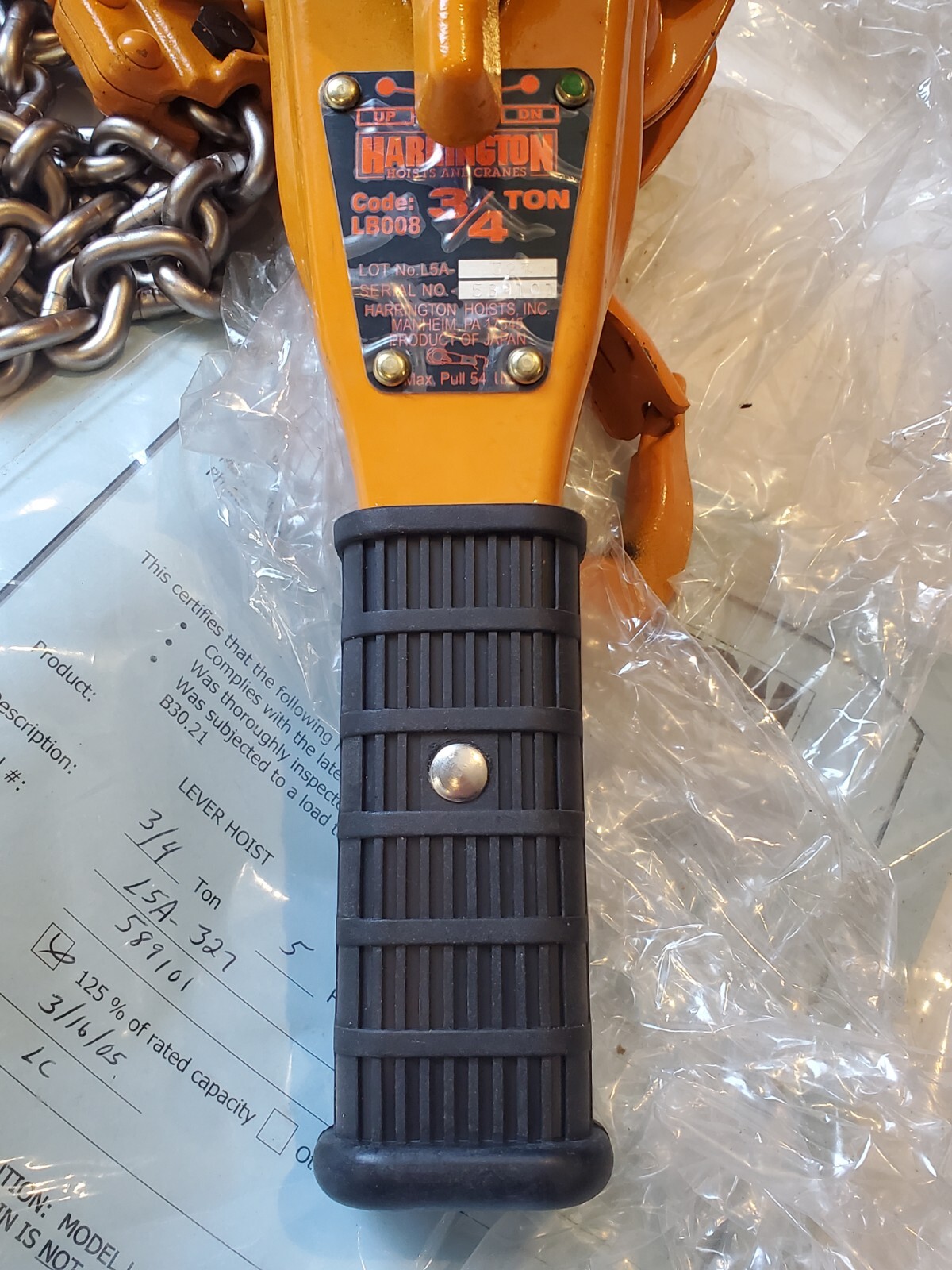 Harrington Hoist 3/4 Ton 5ft Lift LB0085 eBay