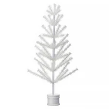 36" Ivory Feather Tree With White Wood Base