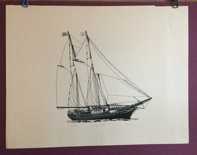 Tall Sail Boat Ships 1984 Print Artist Proof Signed Bill Of Rights
