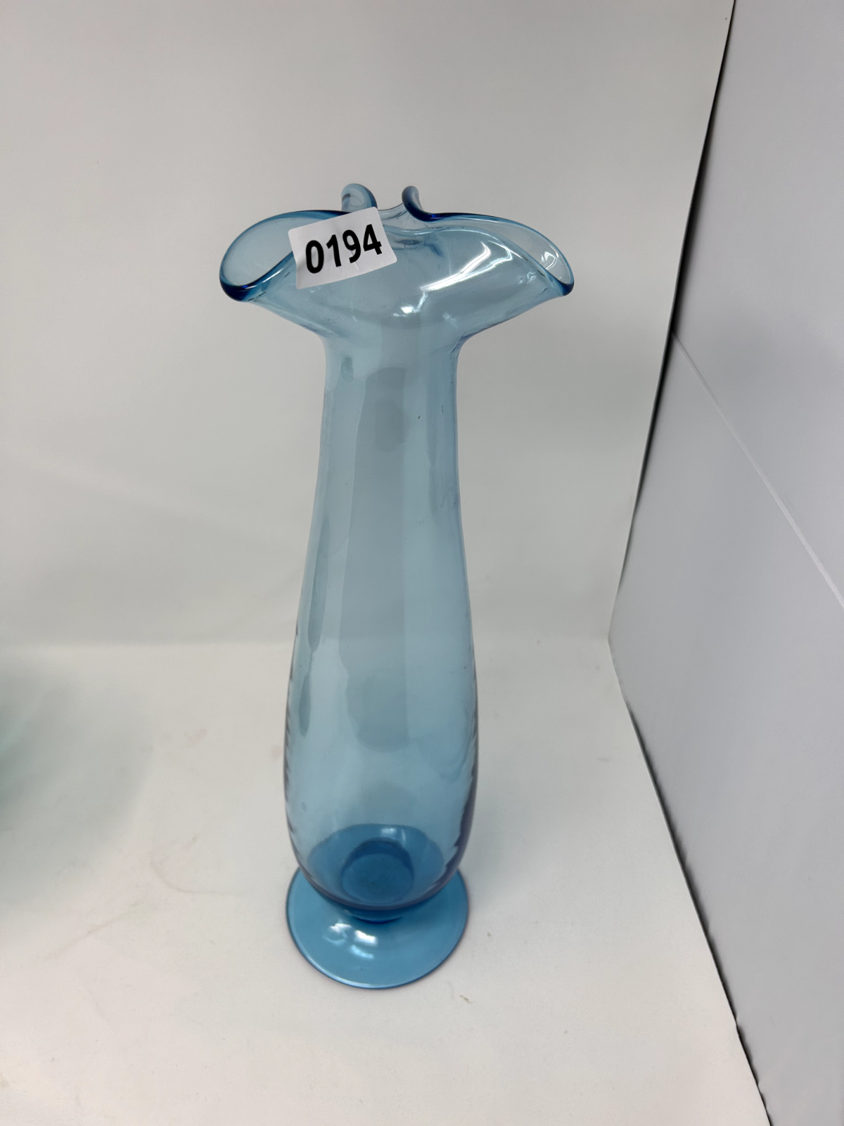 Vintage Blue Swung Glass Vase | Mid Century Hand Blown Art Glass