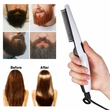 Men's Electric Beard Hair Straightener Comb Pro Straightening Curling Iron Brush