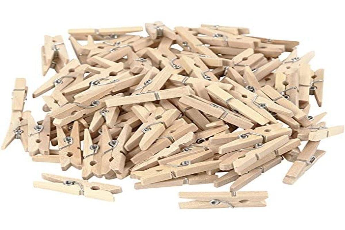 Mini Clothes Pegs, size 30x3 mm, birch, 100pcs