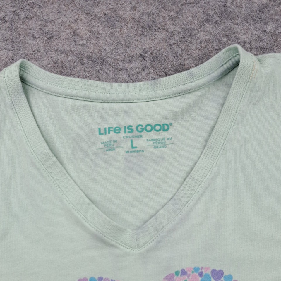 Life is Good Shirt Womens Large Green Short Sleeve Crusher Tee Top Paw