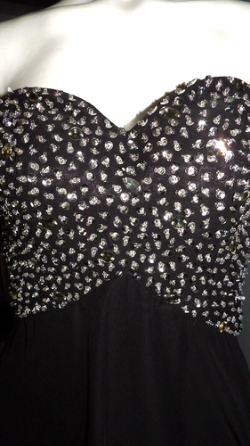 Kleines schwarzes Kleid Glitzer Strass Festzug Abschlussball Heimkehr formell Brautjungfer - Bild 4 von 8