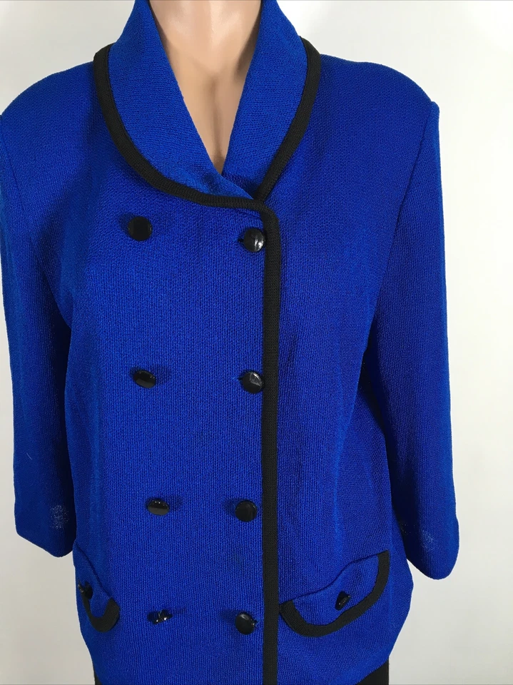 Blue Black Knit Double breated Skirt Suit CASTLEBERRY Women Vintage 2PC Size M/L - Image 4 of 4