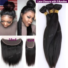 7A REMY Virgin Human Hair Unprocessed Brazilian 3 Bundles with Lace Closure B985