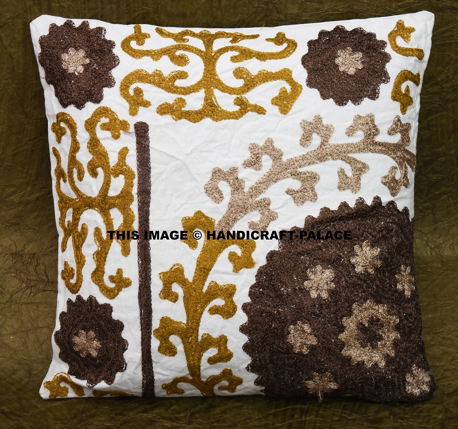 16" BROWN SUZANI EMBROIDERED DECORATIVE SOFA THROW PILLOW CUSHION COVER Bohemian