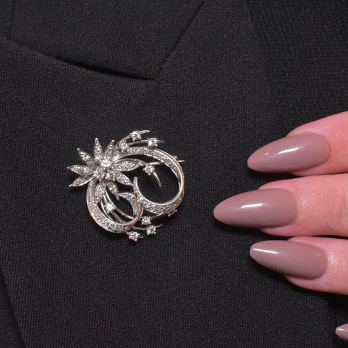 1.40ct Naturel Diamant Rond 14k Bis Poinçonnée or Blanc Mariage Broche - Zdjęcie 7 z 8