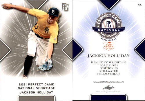 JACKSON HOLLIDAY 2021 LEAF PERFECT GAME "NATIONAL SHOWCASE" ROOKIE CARD #46