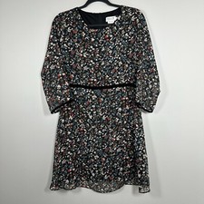 Molly Bracken Anthropologie Medium Black Multicolor Pattern Velour Trim Dress