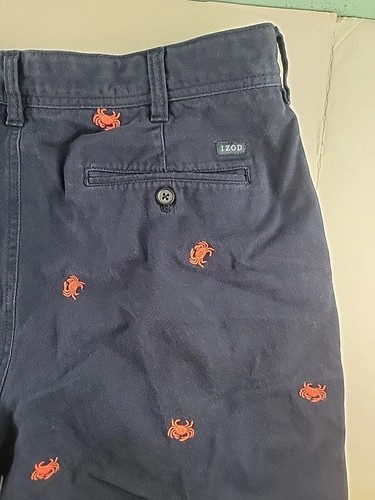 IZOD Navy Blue Shorts Mens 36 Schiffli Allove Embroidered Crab Pattern Mens - Picture 7 of 15