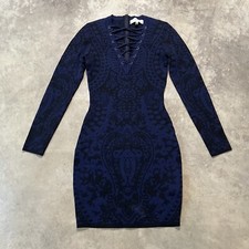 John Jenn Dress Womens XS Blue Black Lace Up Neck Bodycon Mini Sexy party