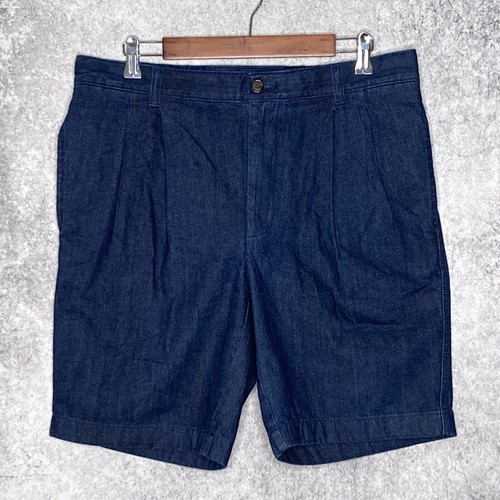 RoundTree & Yorke mens pleated denim shorts size 34 x 9 in back elastic waist eBay