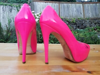 pink patent high heels