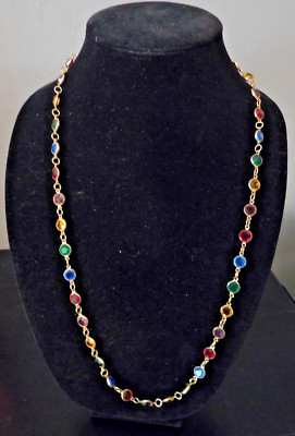 RAFAELIAN Austrian Crystal USA Multi Color Faceted Bezel Set Necklace E+UC