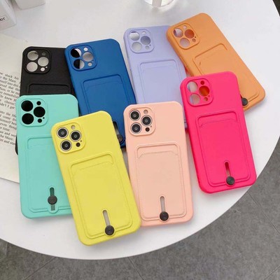 For iPhone 14 15 13 12 11 16 Pro Xs Max 8 7 Shockproof Silicone Card Holder Case