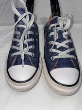 CONVERSE ALL STAR Youth Sz 1 Double Tongue Sneakers Glittery Navy Blue 658112F