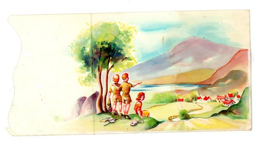 Vintage greetings card artwork illustration walkers ramblers in landscape #81 - Picture 2 of 5