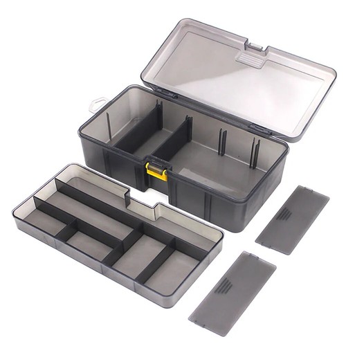 2 Layers Detachable Fishing Tackle Box Adjustable Fishing Bait Boxes Organizer - Picture 2 of 14