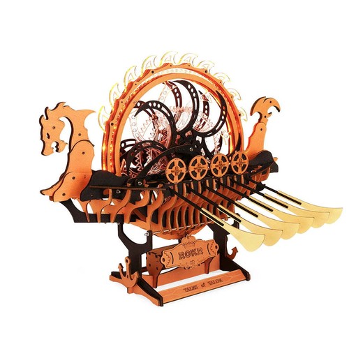 3D Wooden Puzzle for Adults Viking Dragon Ship Model Kits with LED Lights - Picture 6 of 8