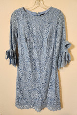 JAX Black Label Blue Flutter Sleeve Bow Eyelet Overlay Shift Dress Size 4 Easter